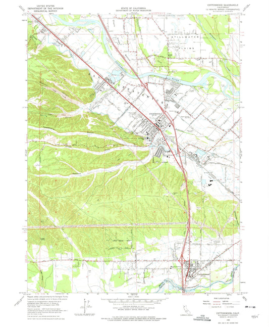 Classic USGS Cottonwood California 7.5'x7.5' Topo Map Image