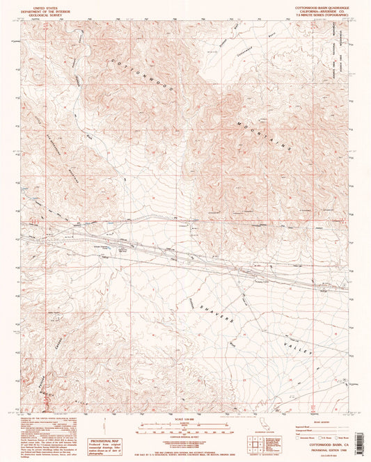 Classic USGS Cottonwood Basin California 7.5'x7.5' Topo Map Image