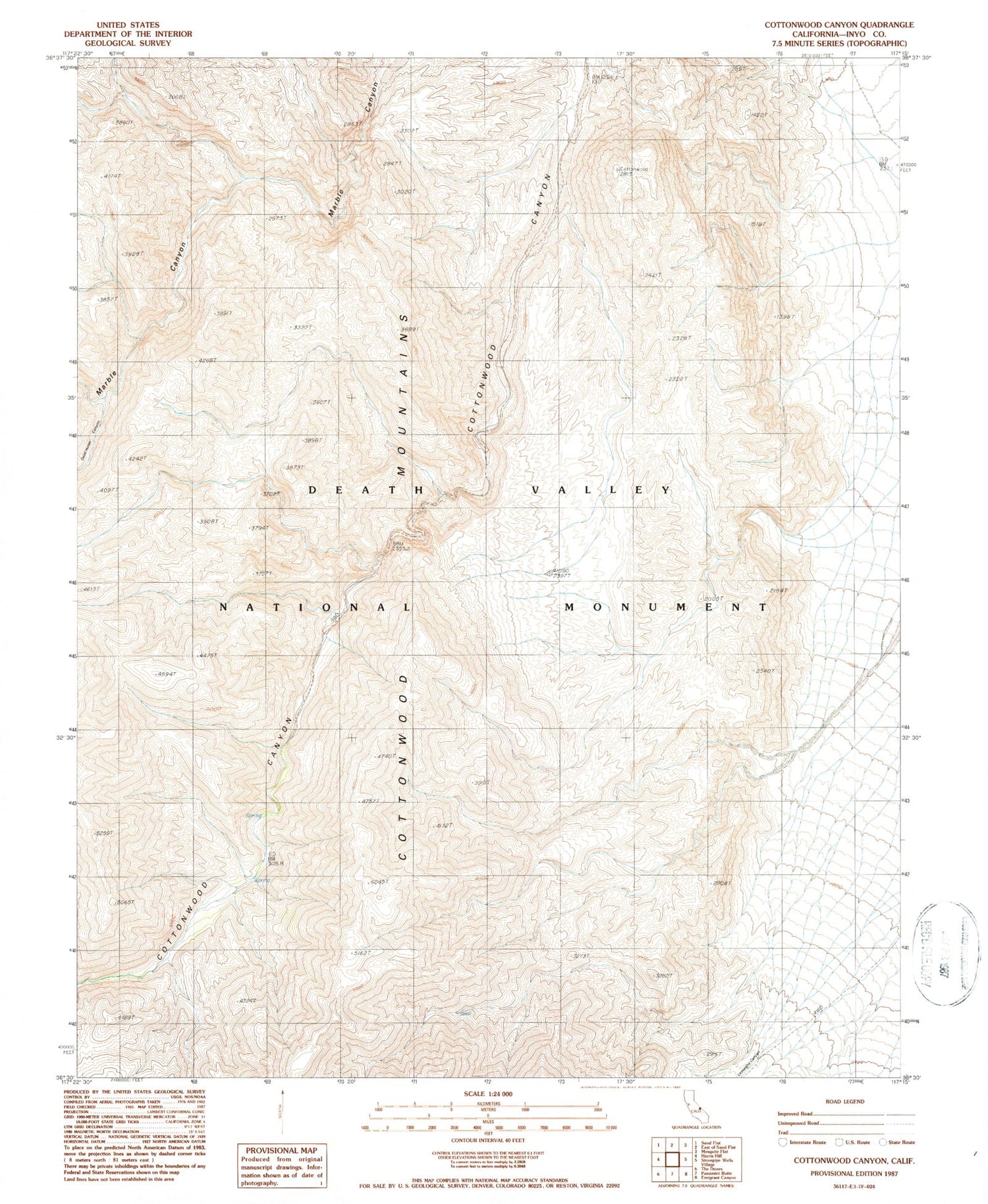 USGS Classic Cottonwood Canyon California 7.5'x7.5' Topo Map Image