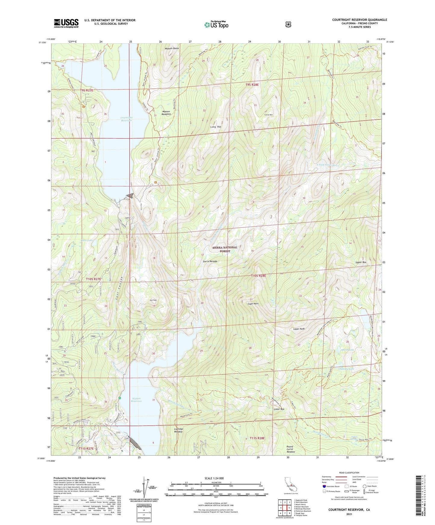 Courtright Reservoir California US Topo Map Image