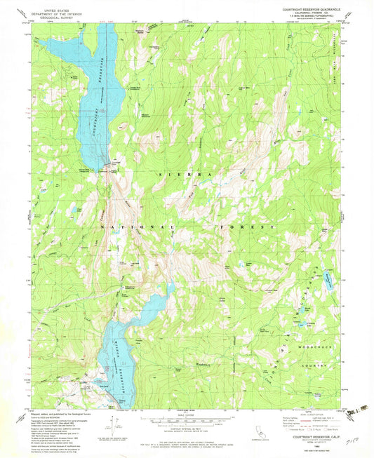 USGS Classic Courtright Reservoir California 7.5'x7.5' Topo Map Image