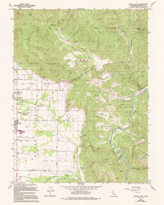 Classic USGS Covelo East California 7.5'x7.5' Topo Map Image
