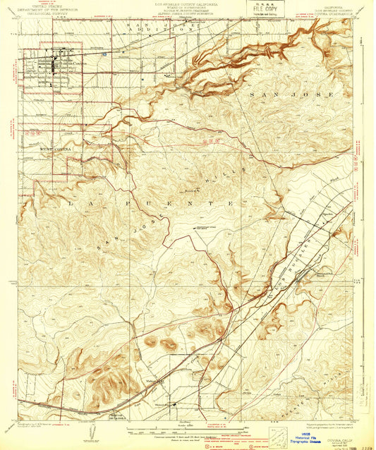 Classic USGS Covina California 7.5'x7.5' Topo Map Image