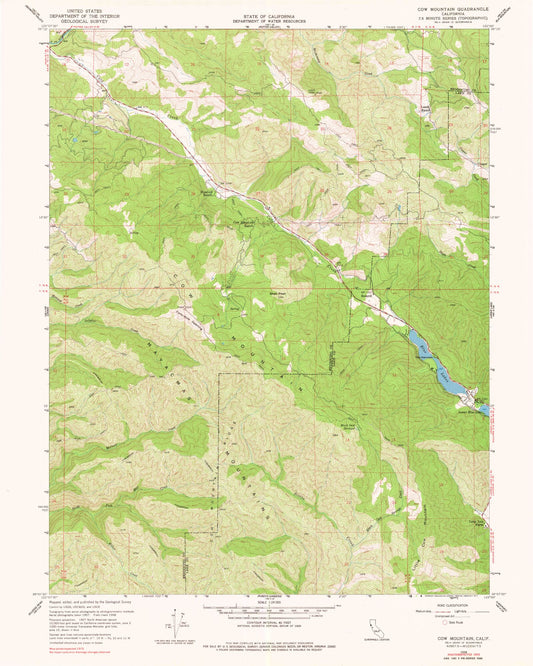 Classic USGS Cow Mountain California 7.5'x7.5' Topo Map Image