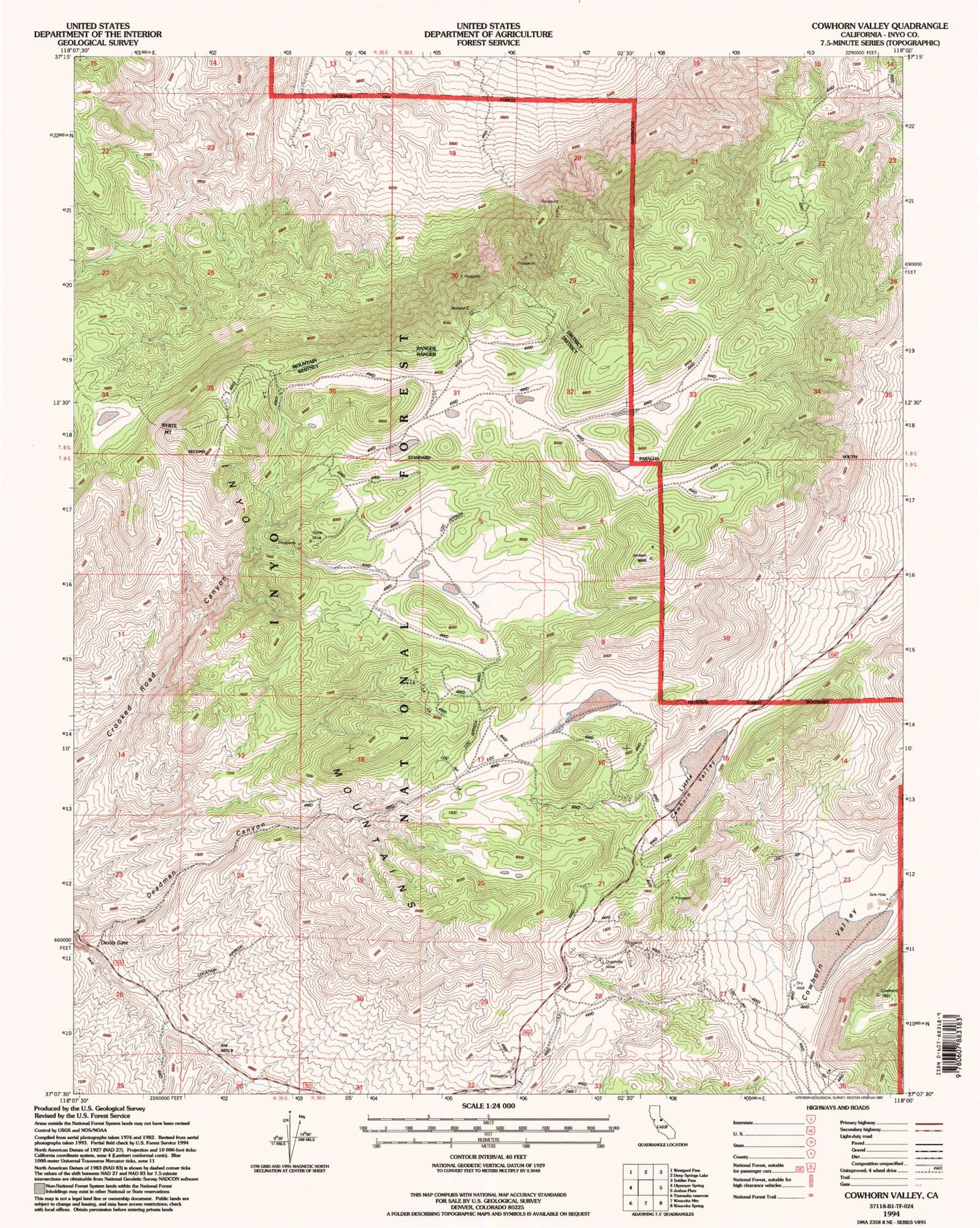 Classic USGS Cowhorn Valley California 7.5'x7.5' Topo Map Image