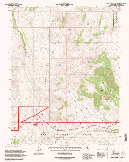 Classic USGS Cowtrack Mountain California 7.5'x7.5' Topo Map Image