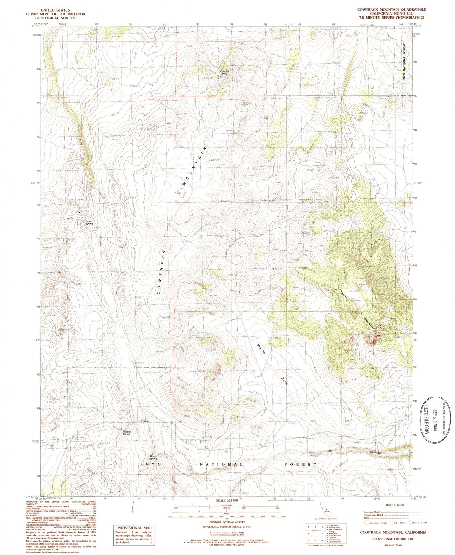 Classic USGS Cowtrack Mountain California 7.5'x7.5' Topo Map Image