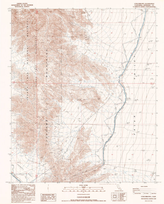 Classic USGS Coxcomb Mountains California 7.5'x7.5' Topo Map Image