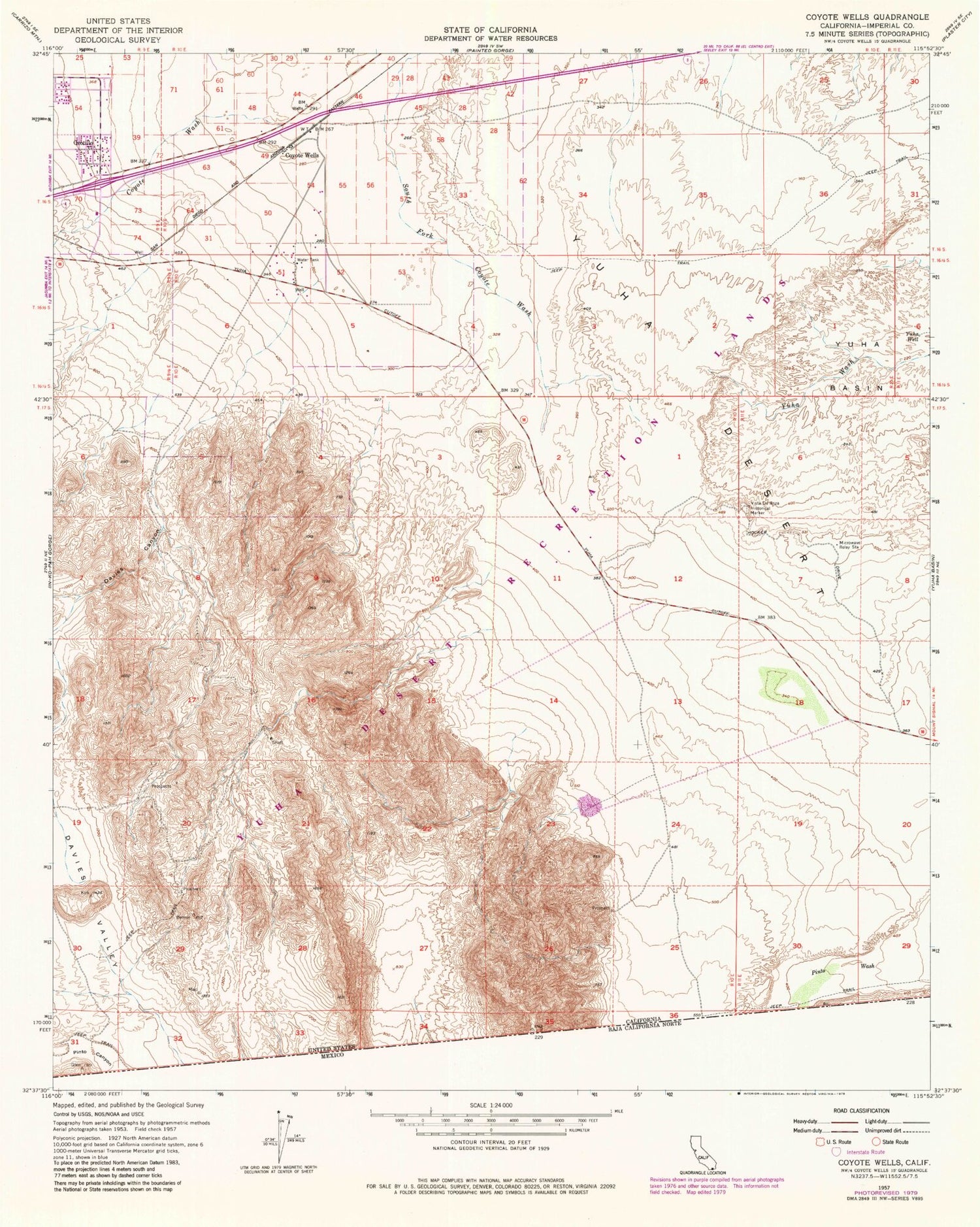 Classic USGS Coyote Wells California 7.5'x7.5' Topo Map Image