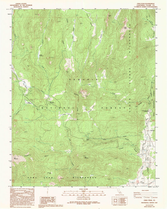 Classic USGS Crag Peak California 7.5'x7.5' Topo Map Image