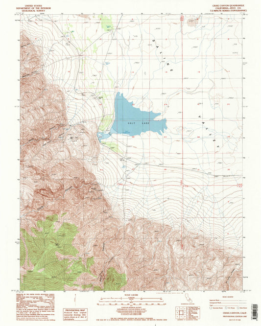 Classic USGS Craig Canyon California 7.5'x7.5' Topo Map Image