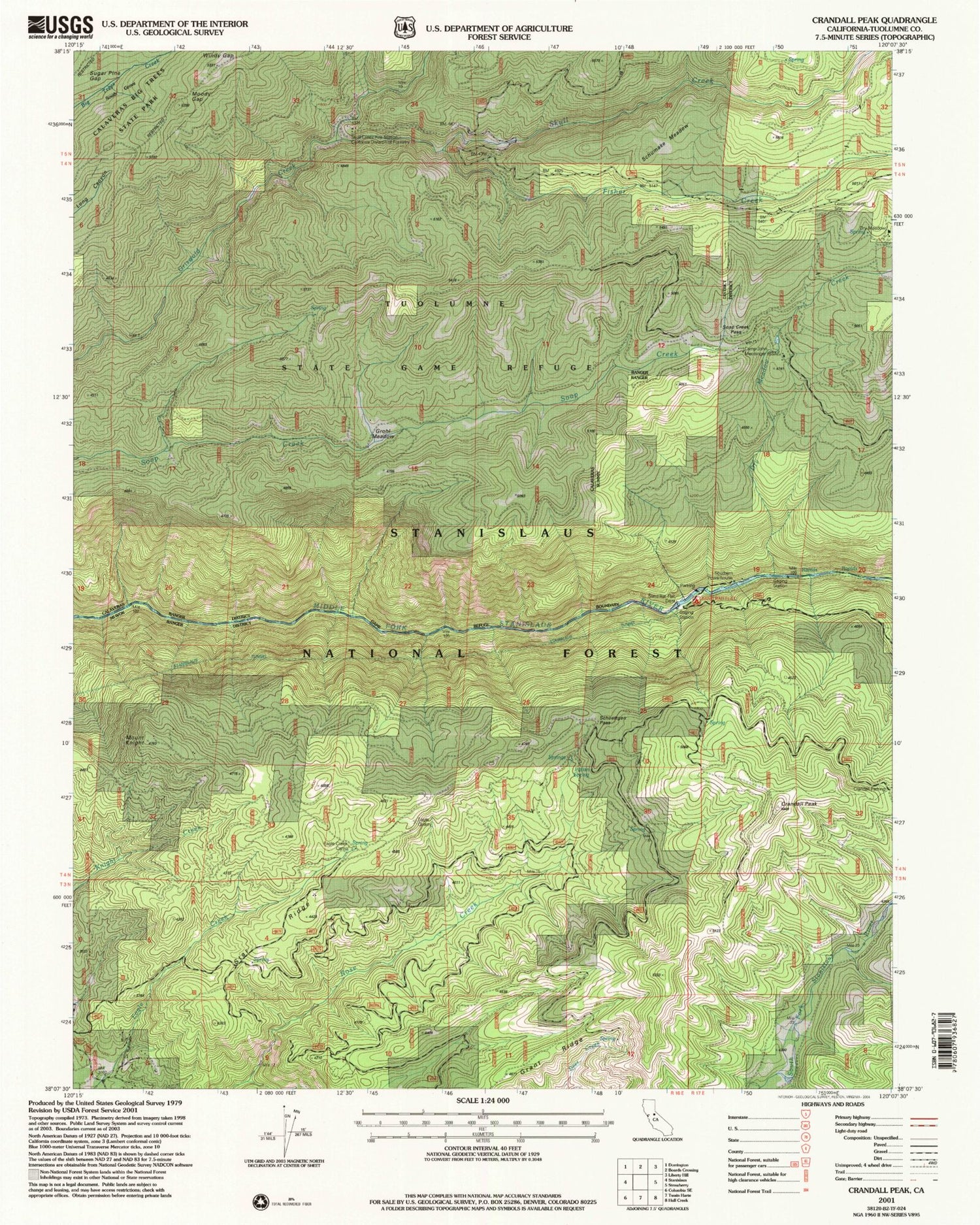 Classic USGS Crandall Peak California 7.5'x7.5' Topo Map Image