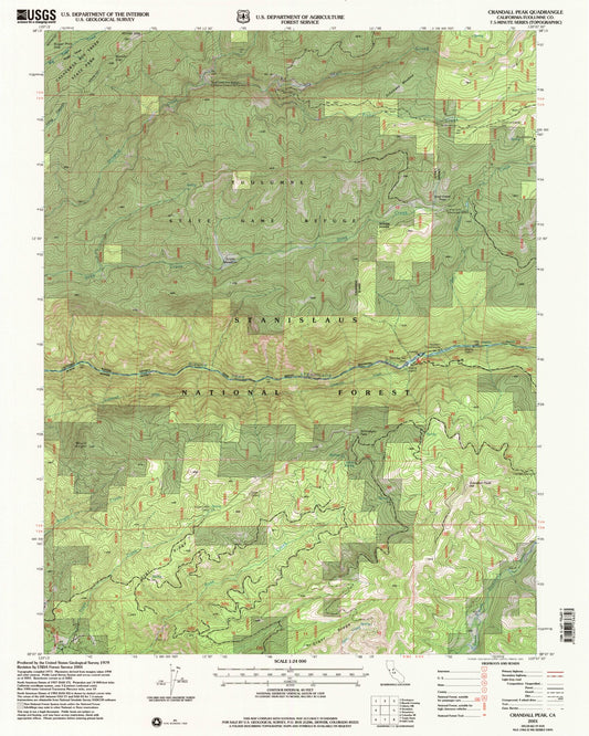Classic USGS Crandall Peak California 7.5'x7.5' Topo Map Image