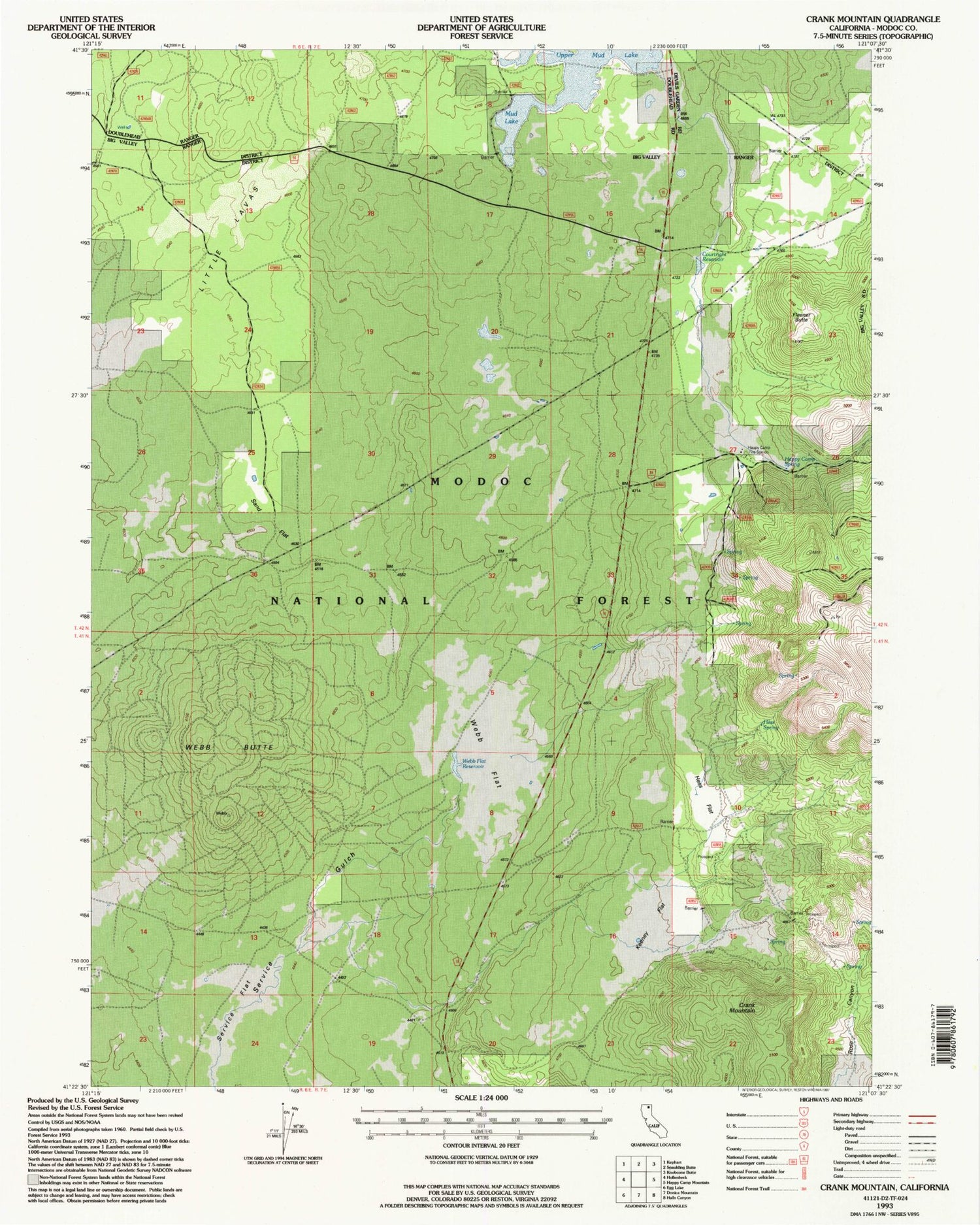 Classic USGS Crank Mountain California 7.5'x7.5' Topo Map Image