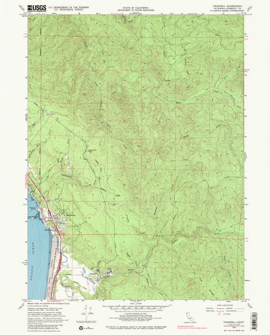Classic USGS Crannell California 7.5'x7.5' Topo Map Image