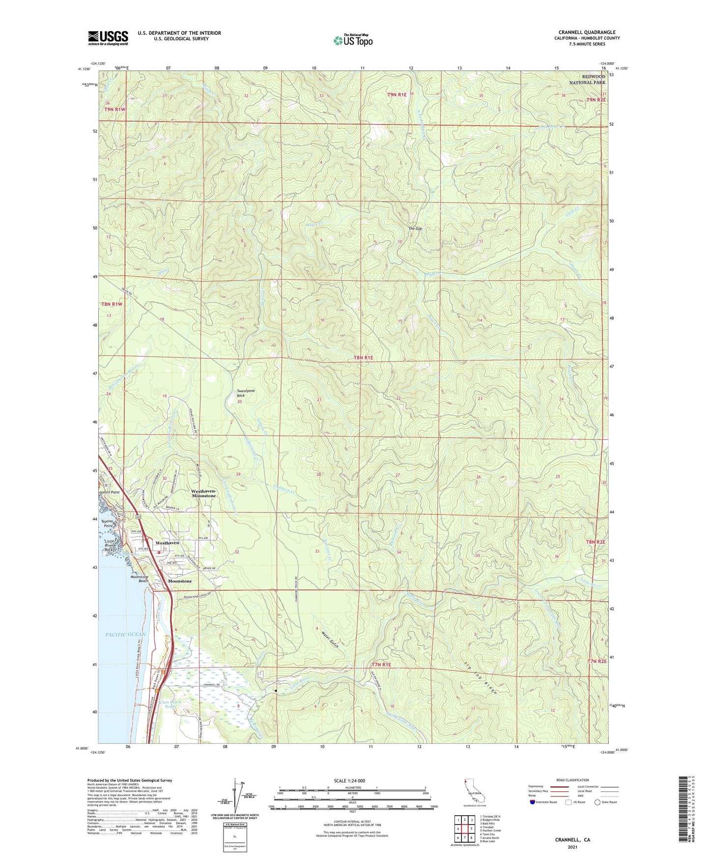 Crannell California US Topo Map Image