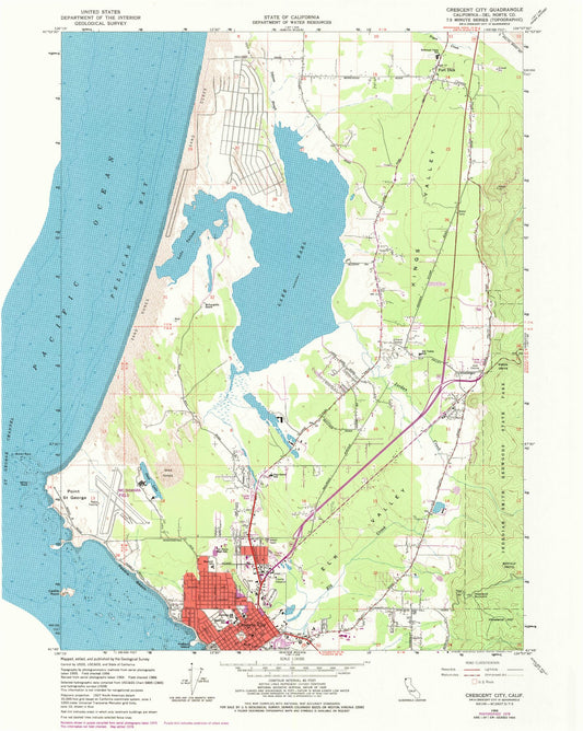 Classic USGS Crescent City California 7.5'x7.5' Topo Map Image
