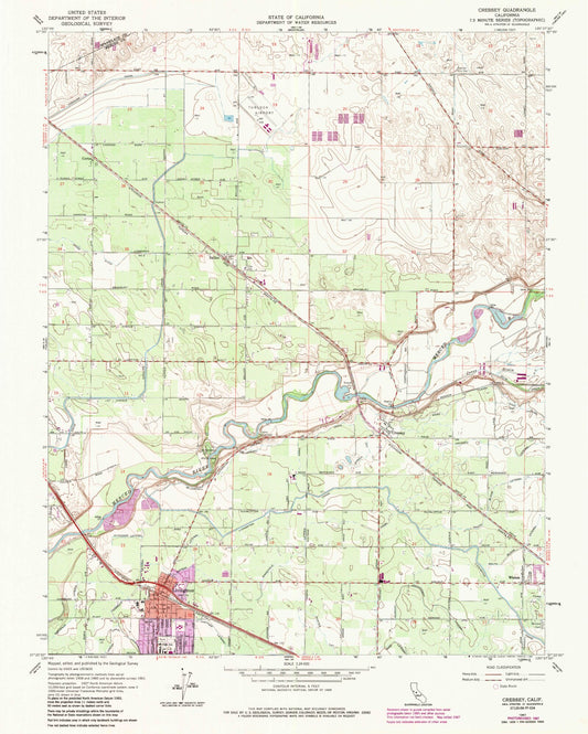 Classic USGS Cressey California 7.5'x7.5' Topo Map Image