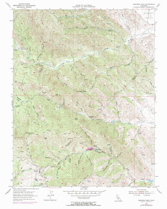 Classic USGS Crevison Peak California 7.5'x7.5' Topo Map Image