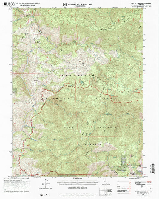 Classic USGS Crockett Peak California 7.5'x7.5' Topo Map Image