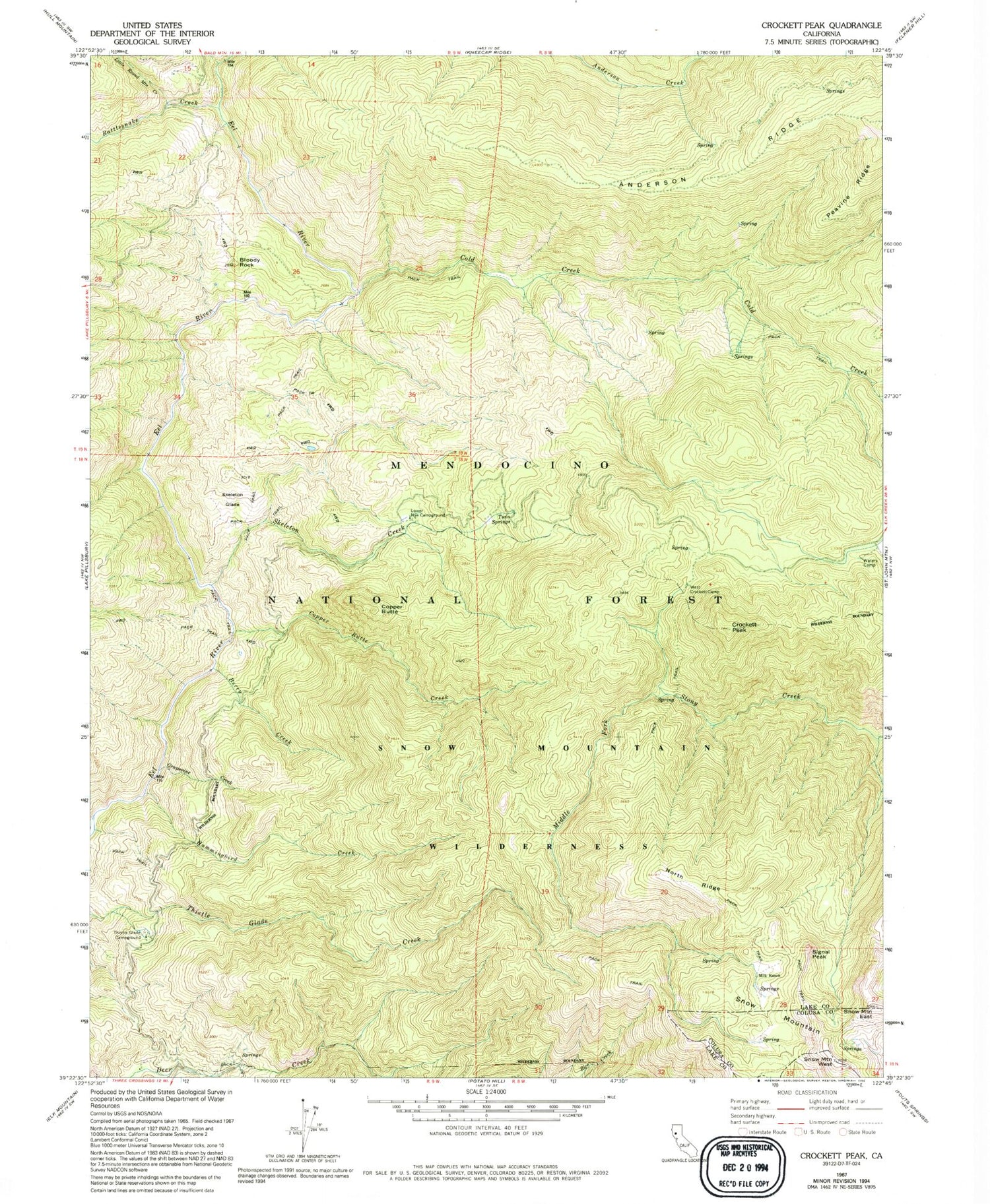 Classic USGS Crockett Peak California 7.5'x7.5' Topo Map Image