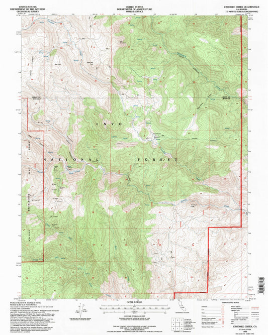 Classic USGS Crooked Creek California 7.5'x7.5' Topo Map Image