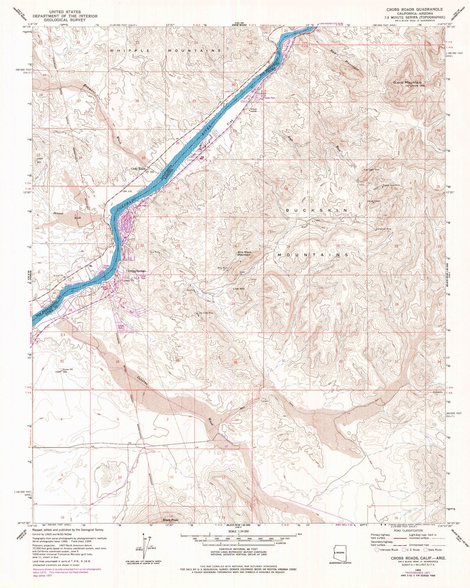 Classic USGS Cross Roads California 7.5'x7.5' Topo Map Image