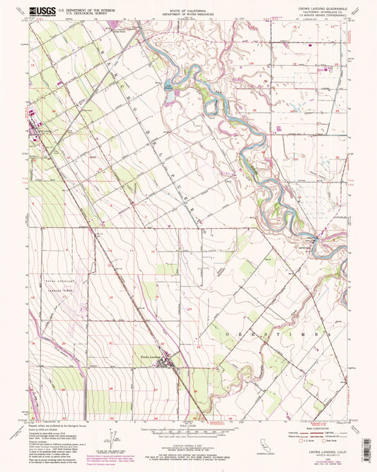 Classic USGS Crows Landing California 7.5'x7.5' Topo Map Image