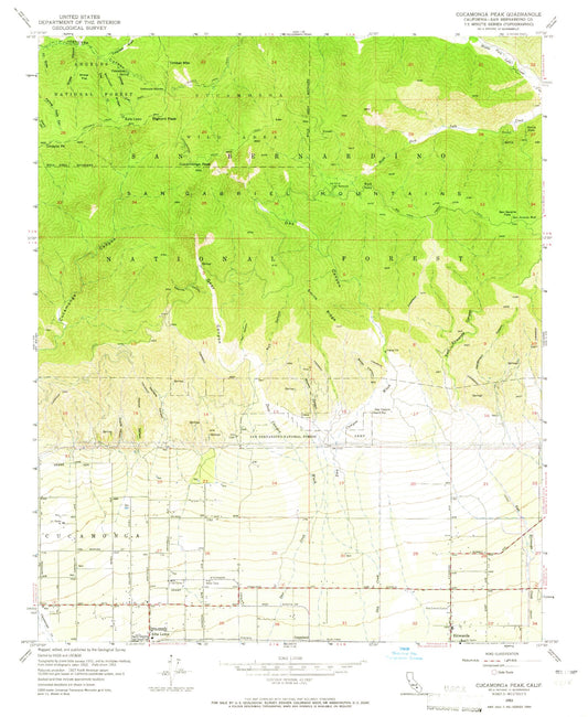 USGS Classic Cucamonga Peak California 7.5'x7.5' Topo Map Image