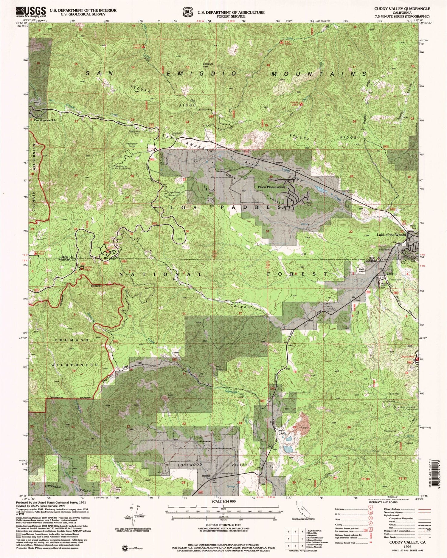 Classic USGS Cuddy Valley California 7.5'x7.5' Topo Map Image
