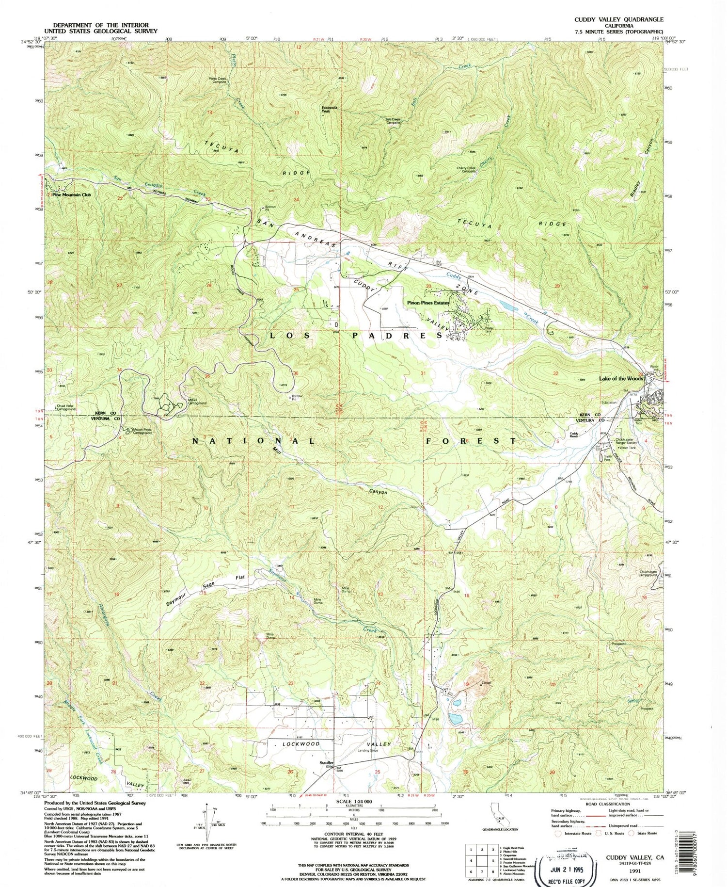 Classic USGS Cuddy Valley California 7.5'x7.5' Topo Map Image