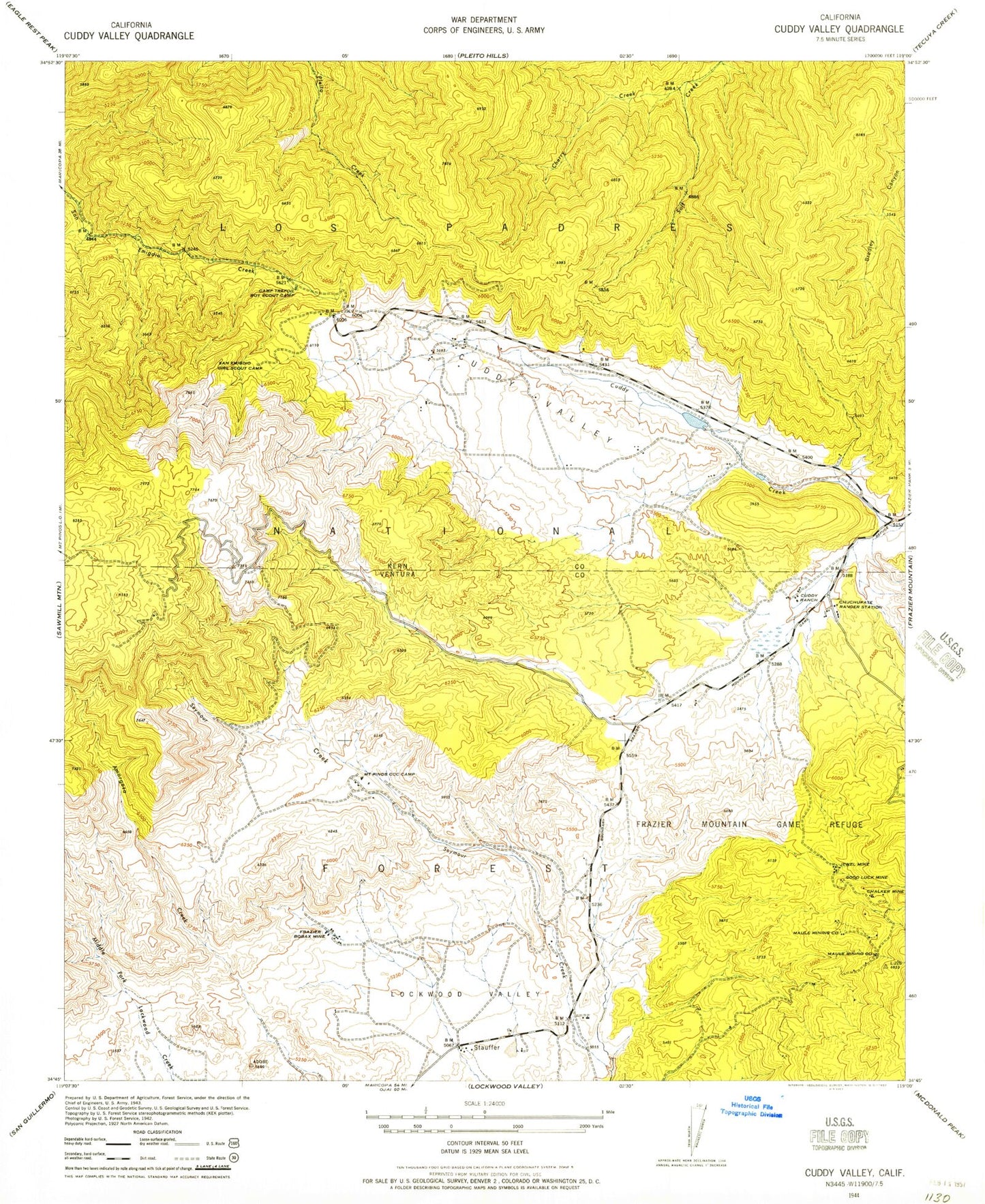Classic USGS Cuddy Valley California 7.5'x7.5' Topo Map Image