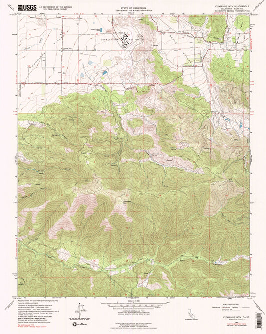 Classic USGS Cummings Mountain California 7.5'x7.5' Topo Map Image