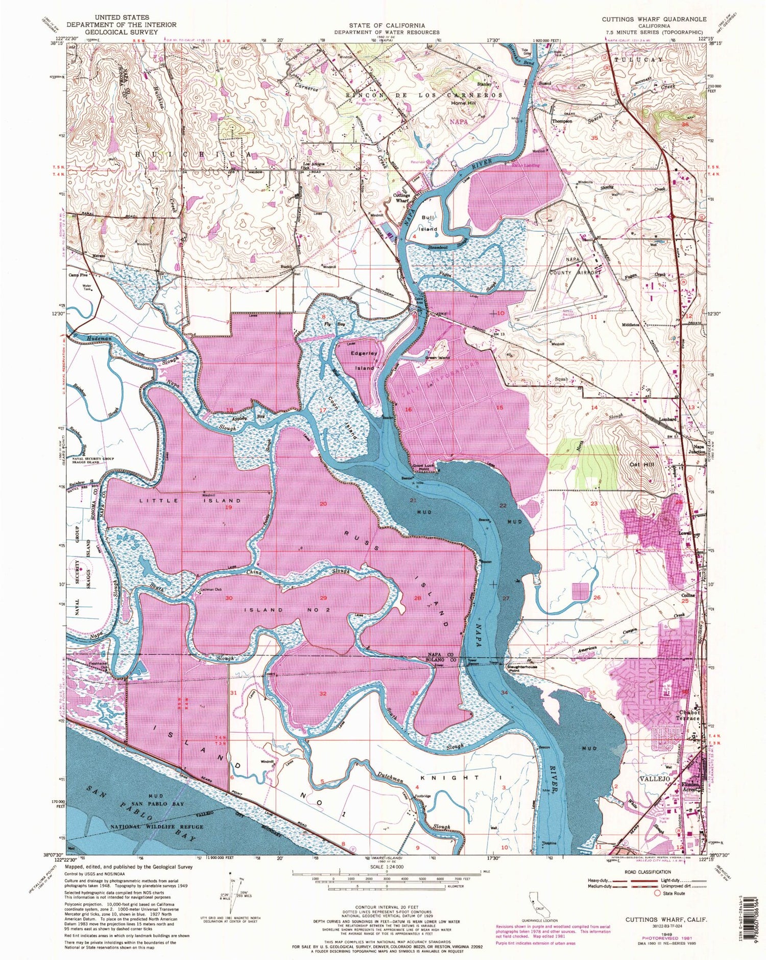 Classic USGS Cuttings Wharf California 7.5'x7.5' Topo Map Image