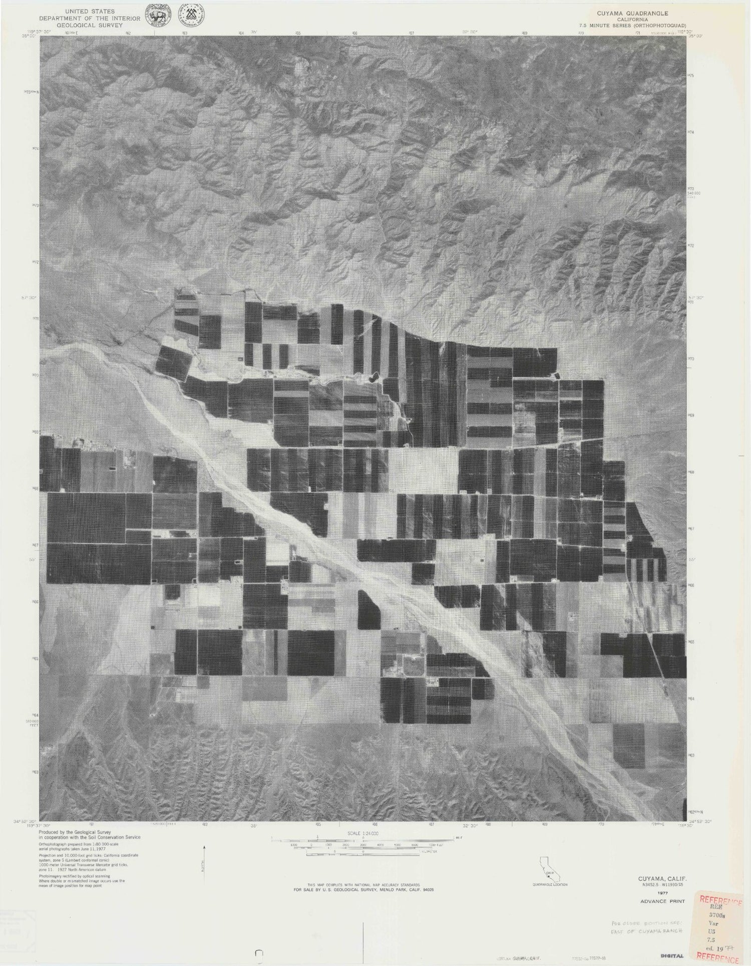 Classic USGS Cuyama California 7.5'x7.5' Topo Map Image