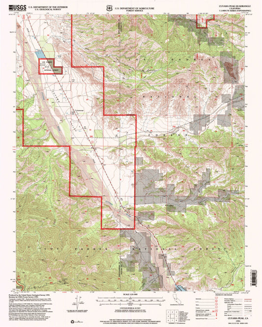 Classic USGS Cuyama Peak California 7.5'x7.5' Topo Map Image
