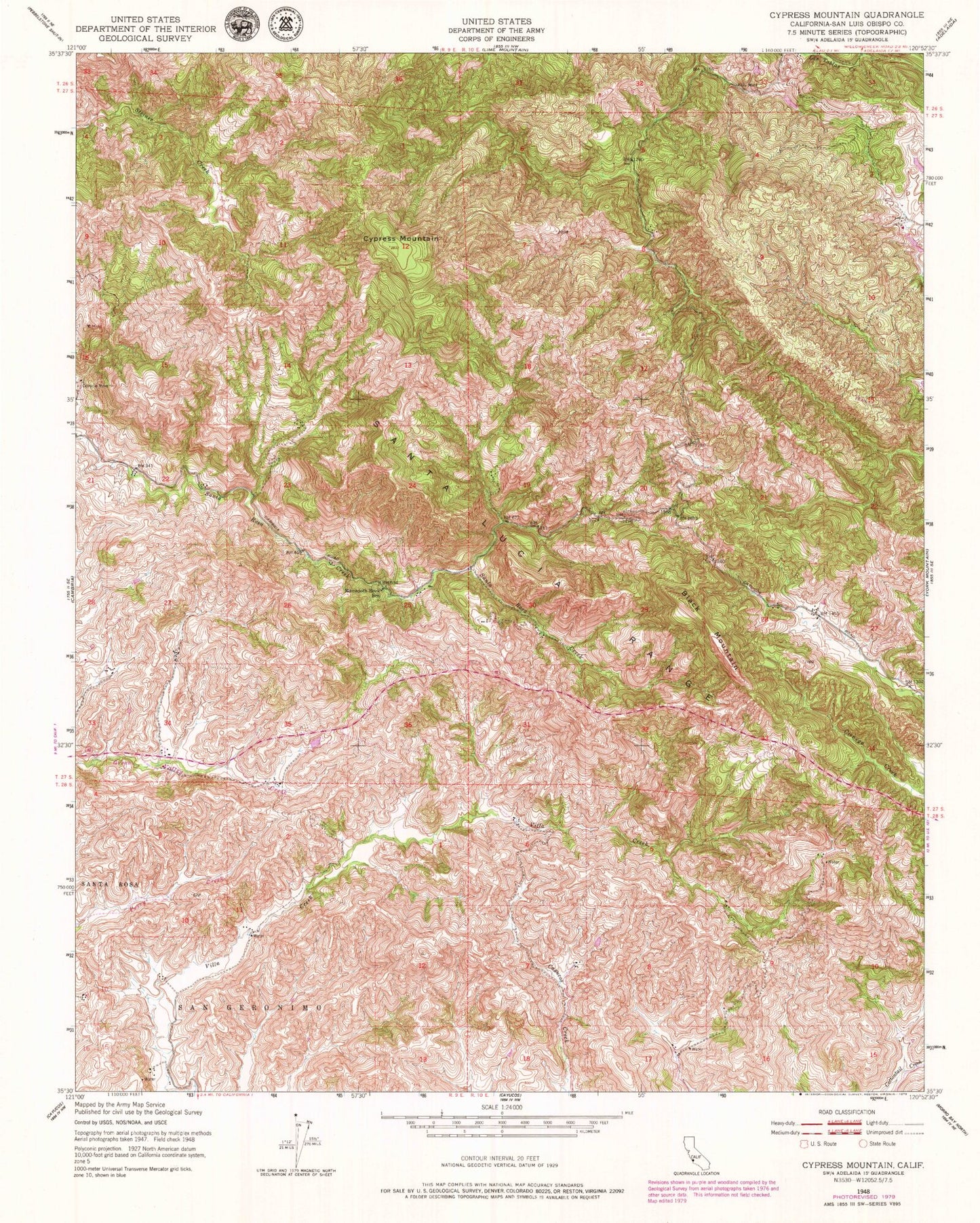 Classic USGS Cypress Mountain California 7.5'x7.5' Topo Map Image