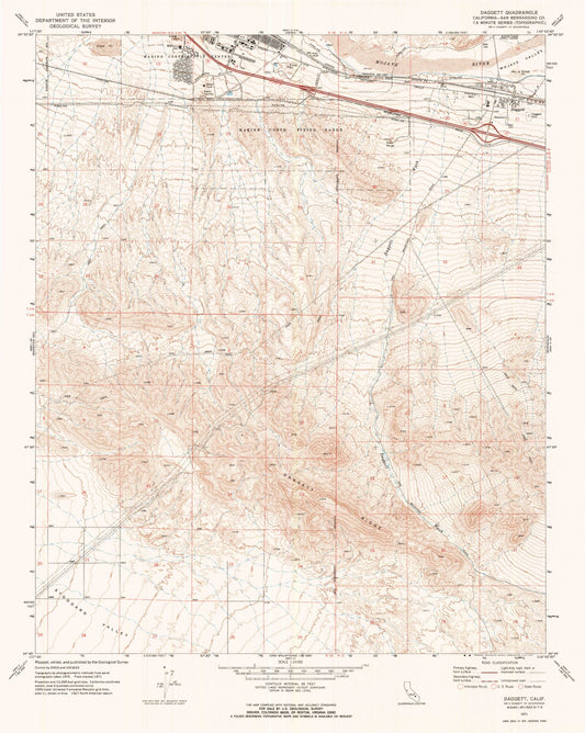 Classic USGS Daggett California 7.5'x7.5' Topo Map Image