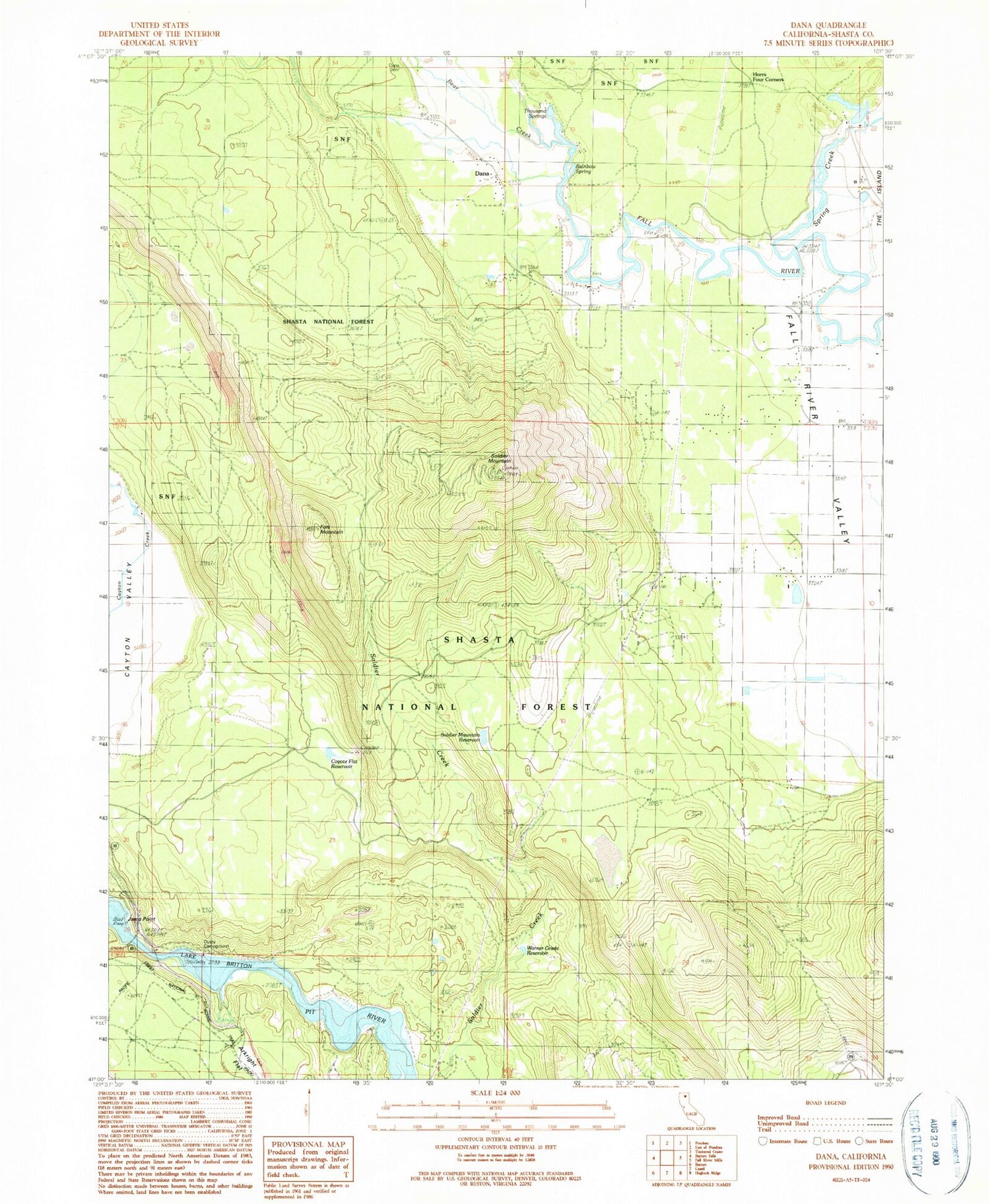 Classic USGS Dana California 7.5'x7.5' Topo Map Image