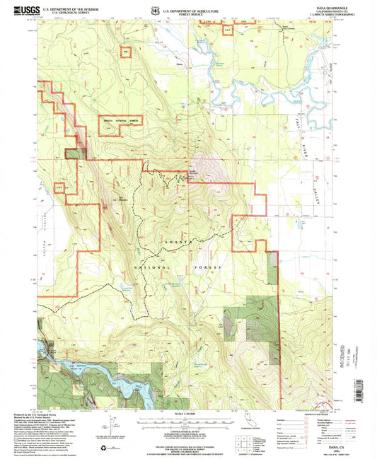 Classic USGS Dana California 7.5'x7.5' Topo Map Image