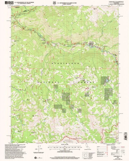 Classic USGS Dardanelle California 7.5'x7.5' Topo Map Image