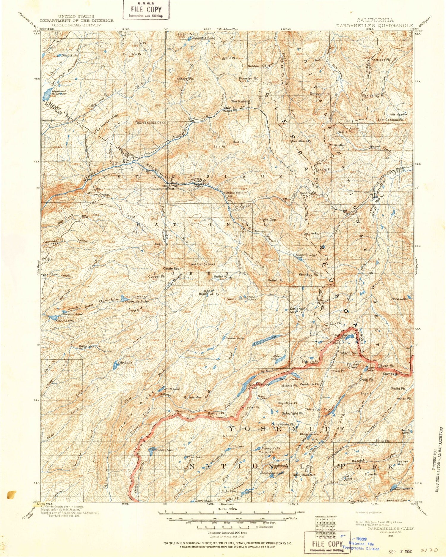 Historic 1896 Dardanelles California 30'x30' Topo Map Image