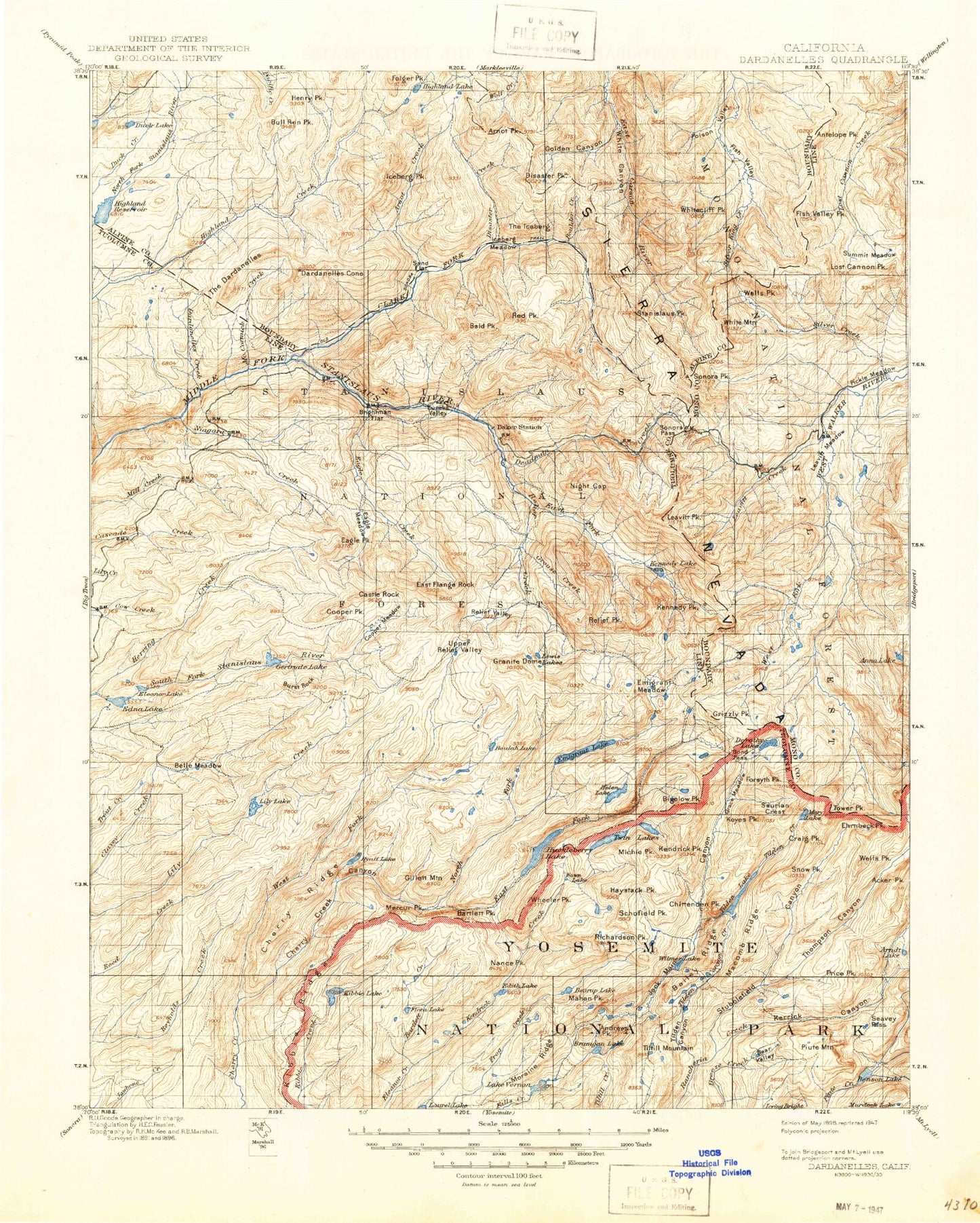Historic 1898 Dardanelles California 30'x30' Topo Map Image
