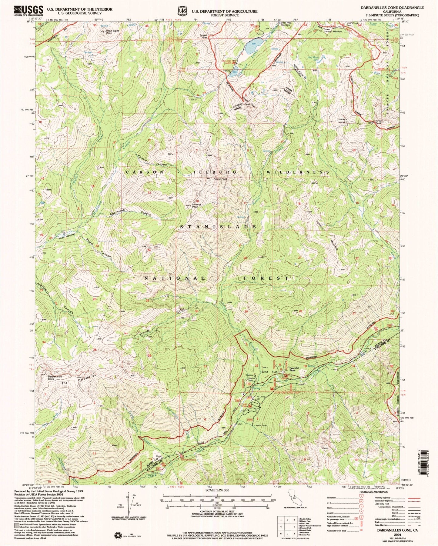 Classic USGS Dardanelles Cone California 7.5'x7.5' Topo Map Image