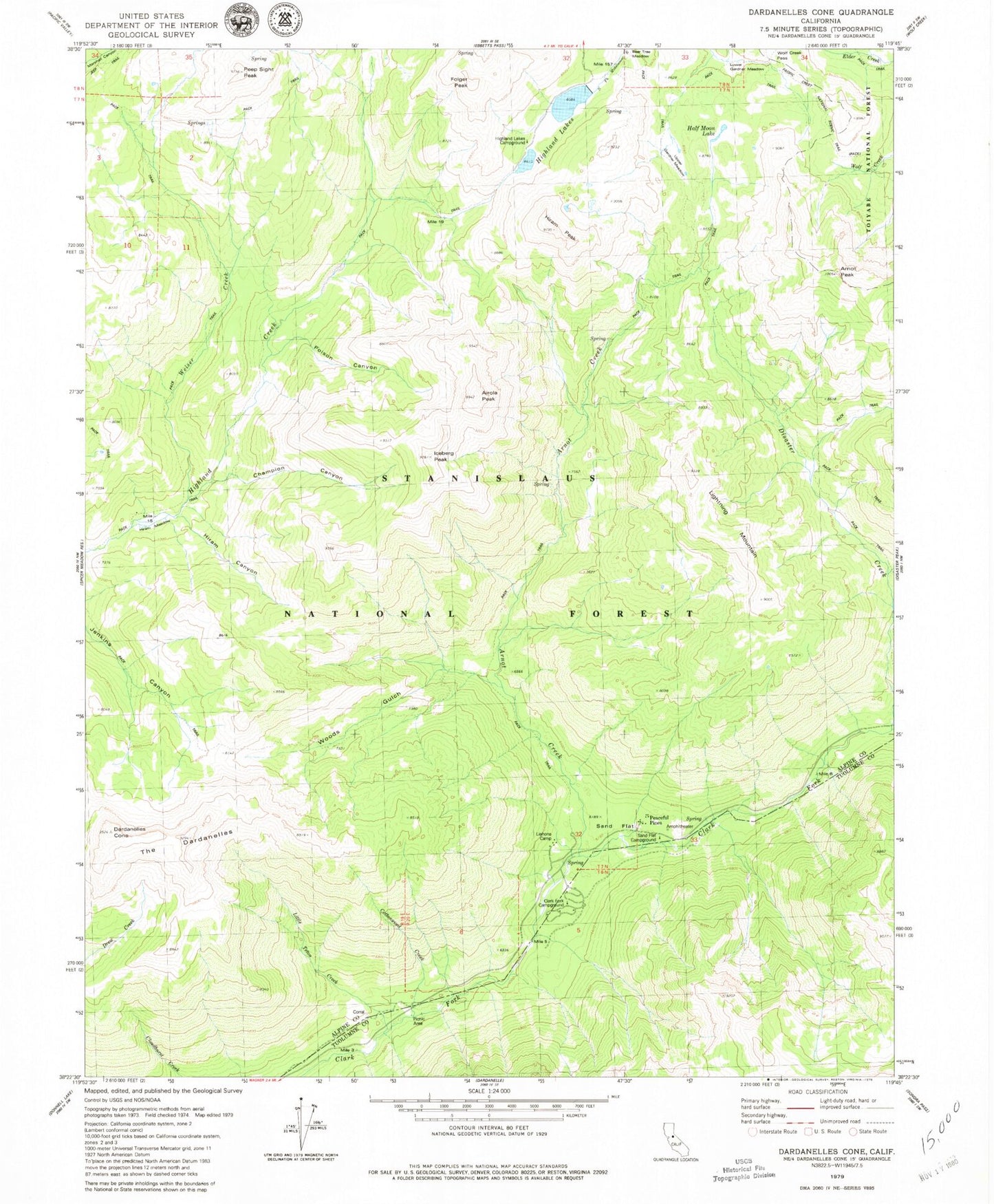 Classic USGS Dardanelles Cone California 7.5'x7.5' Topo Map Image