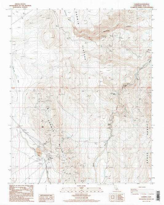 Classic USGS Darwin California 7.5'x7.5' Topo Map Image