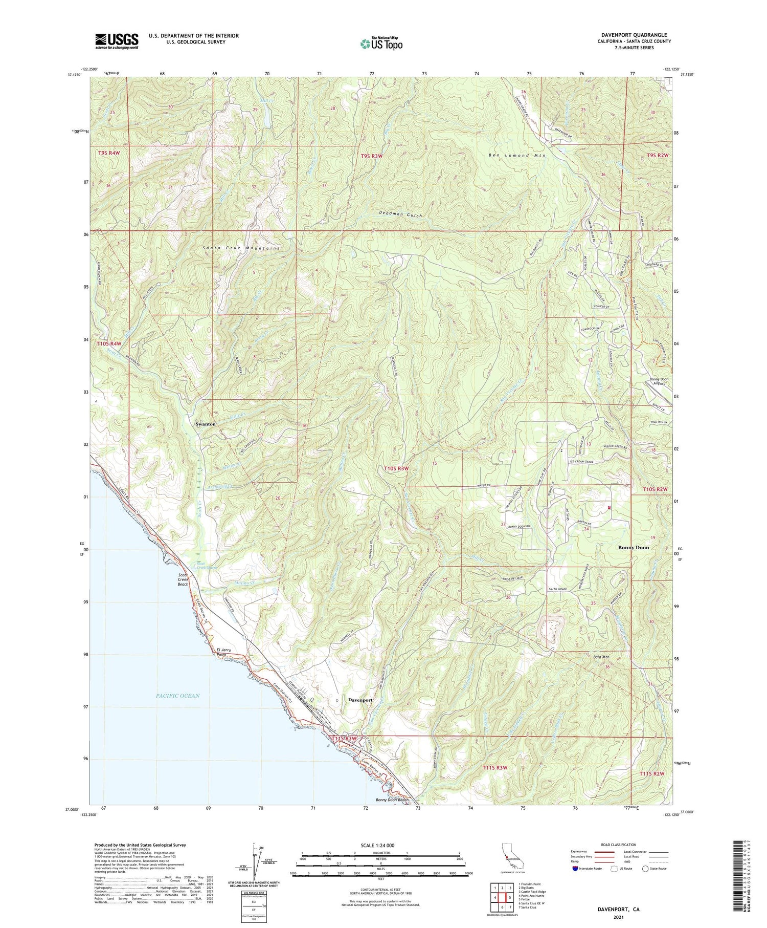 Davenport California US Topo Map Image