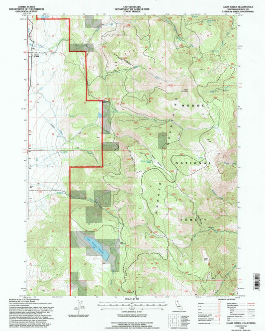 Classic USGS Davis Creek California 7.5'x7.5' Topo Map Image