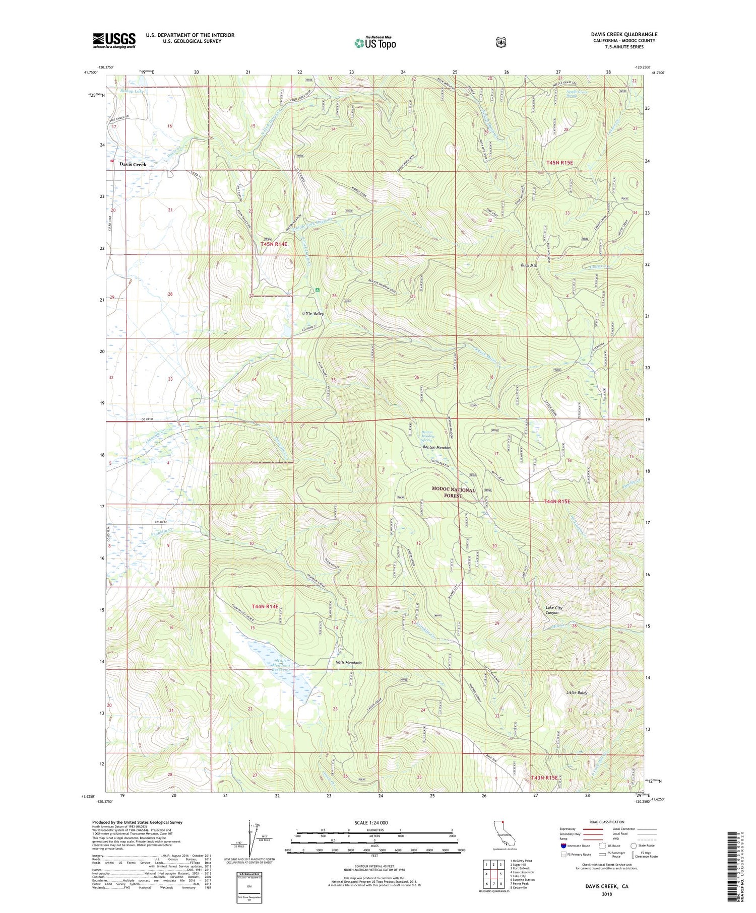Davis Creek California US Topo Map Image