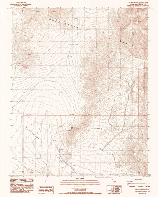 Classic USGS Deadman Pass California 7.5'x7.5' Topo Map Image